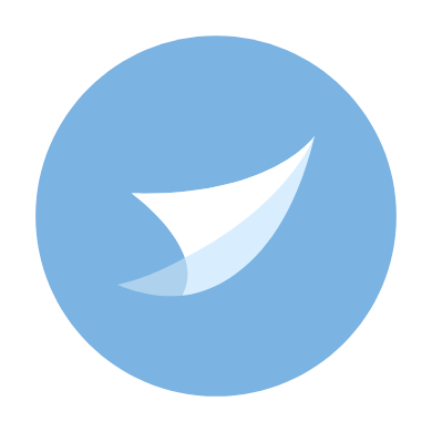 Blue circular icon with a white abstract bird/wing logo (Twitter/X symbol)